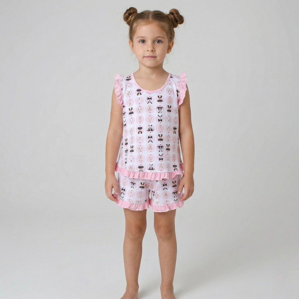 Pijama Regata Feminino Infantil - Estampa Cachorrinho Rosa - 023003