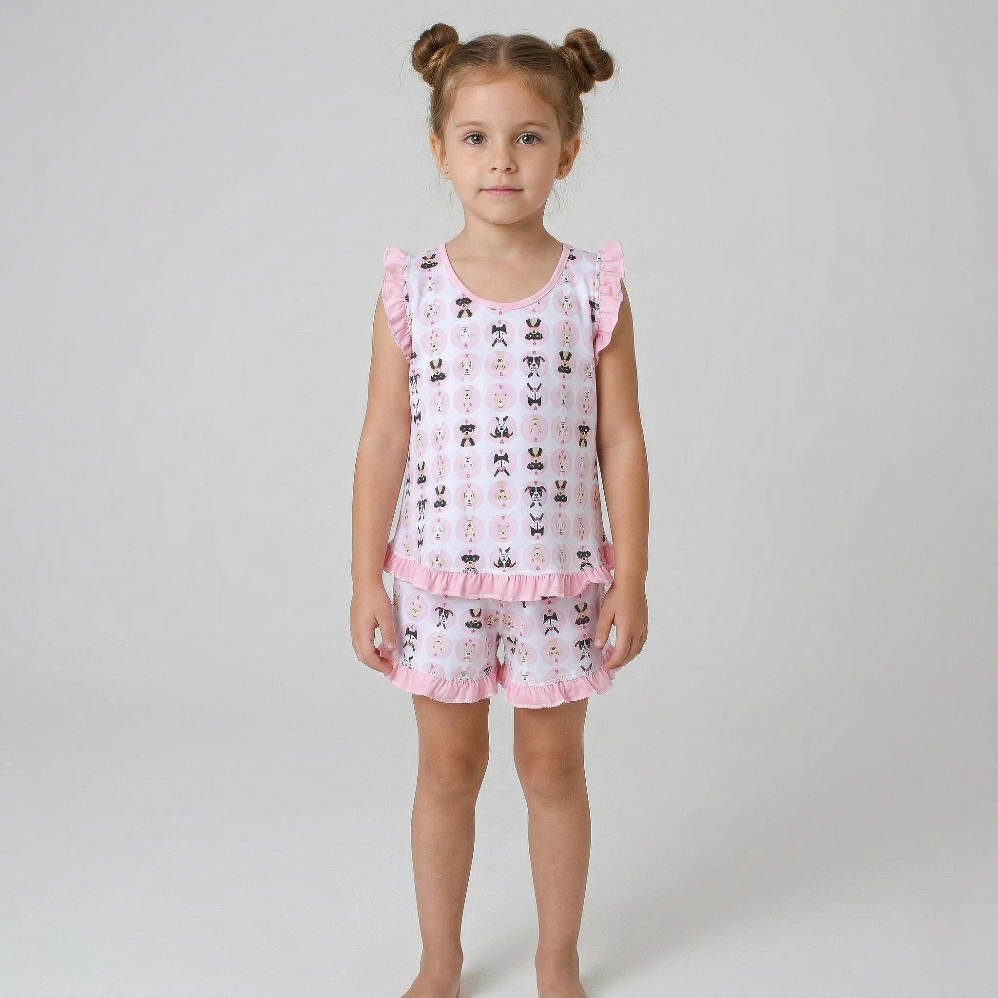 Pijama Regata Feminino Infantil - Estampa Cachorrinho Rosa - 023003
