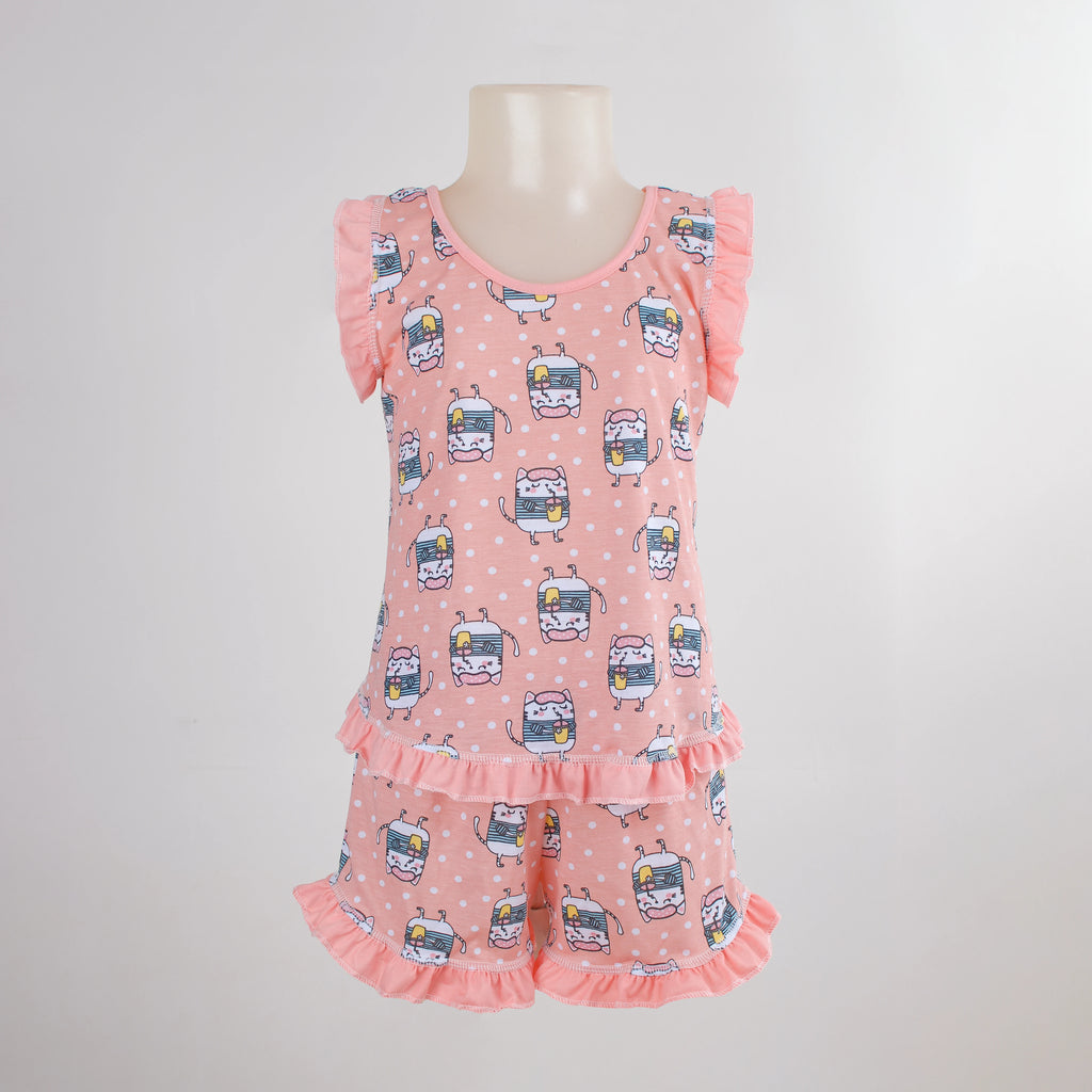 Pijama Regata Feminino Infantil - Estampa Gatinhos Detox - 023005