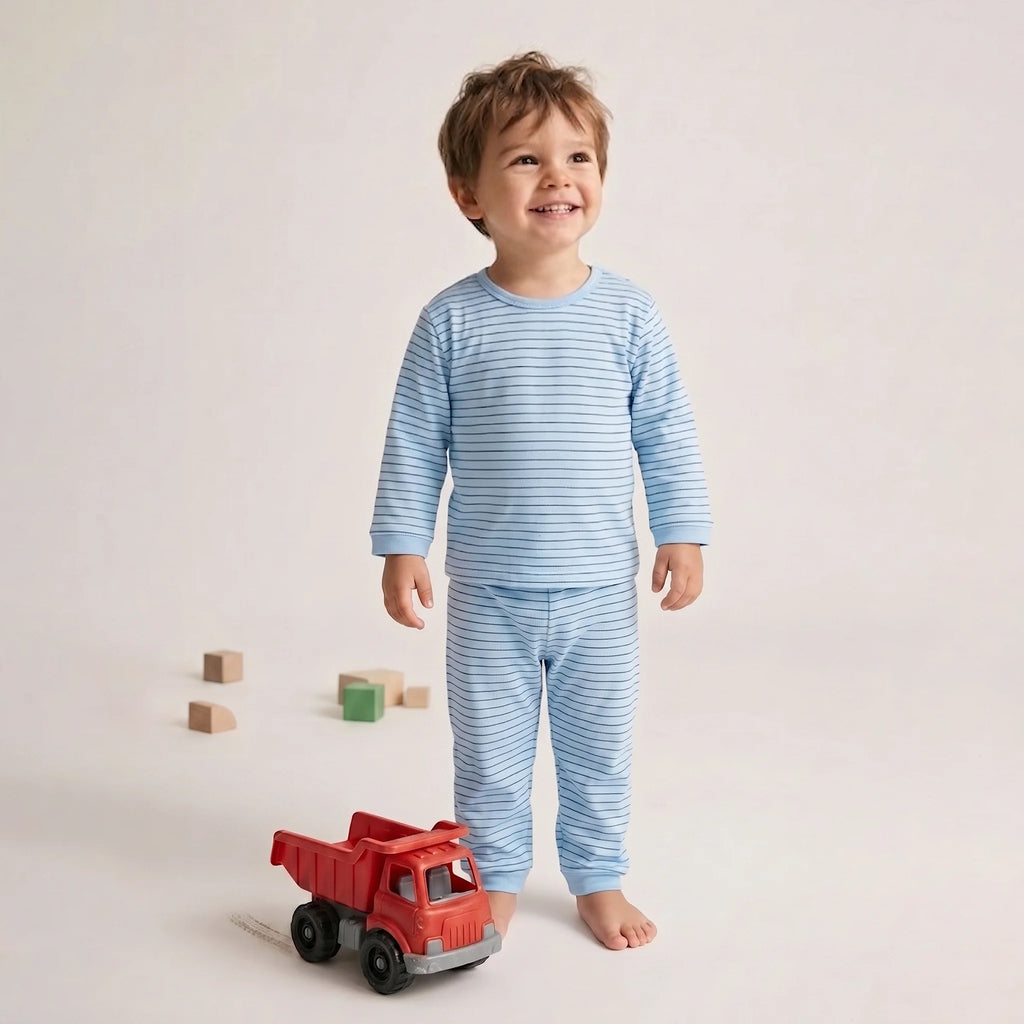 Pijama Longo Masculino Infantil - Estampa Listrado Azul - 028014