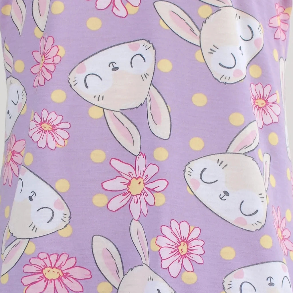 Pijama Regata Feminino Infantil - Estampa Coelho Lilás - 023006