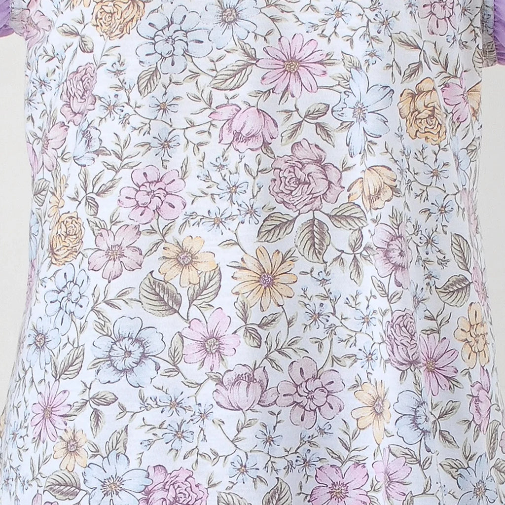 Pijama Regata Feminino Infantil - Estampa Floral Lilás - 023015