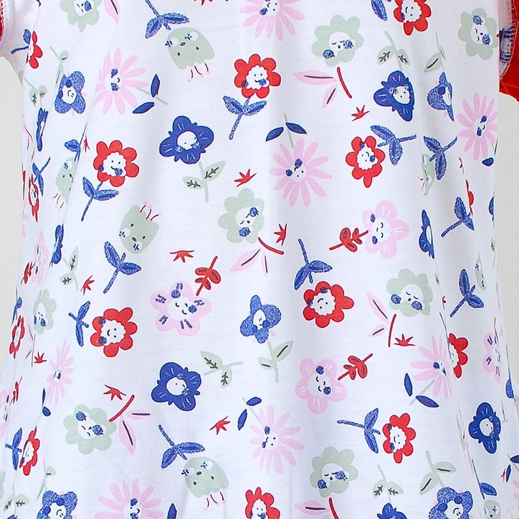 Pijama Regata Feminino Infantil - Estampa Floral Emoji Vermelho - 023014