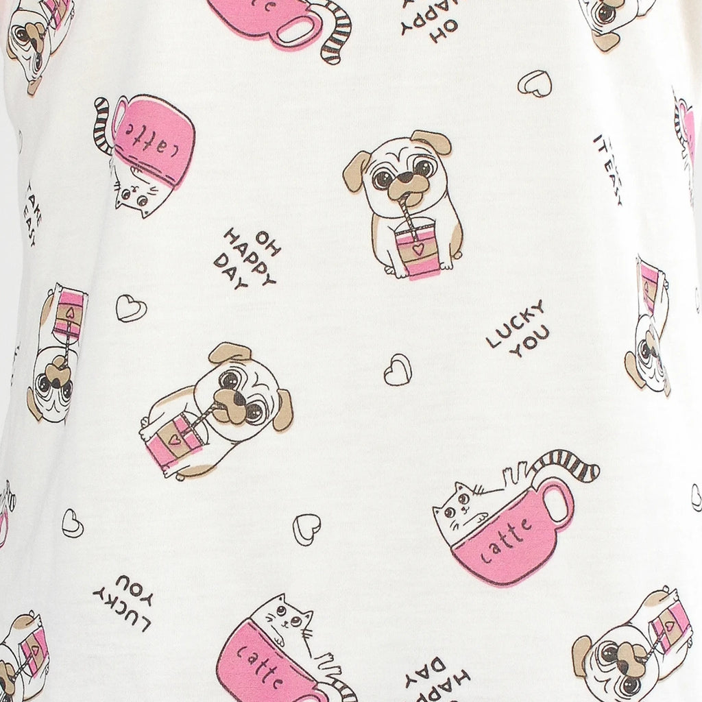 Pijama Regata Feminino Infantil - Estampa Cachorrinho Pug Rosa - 023002