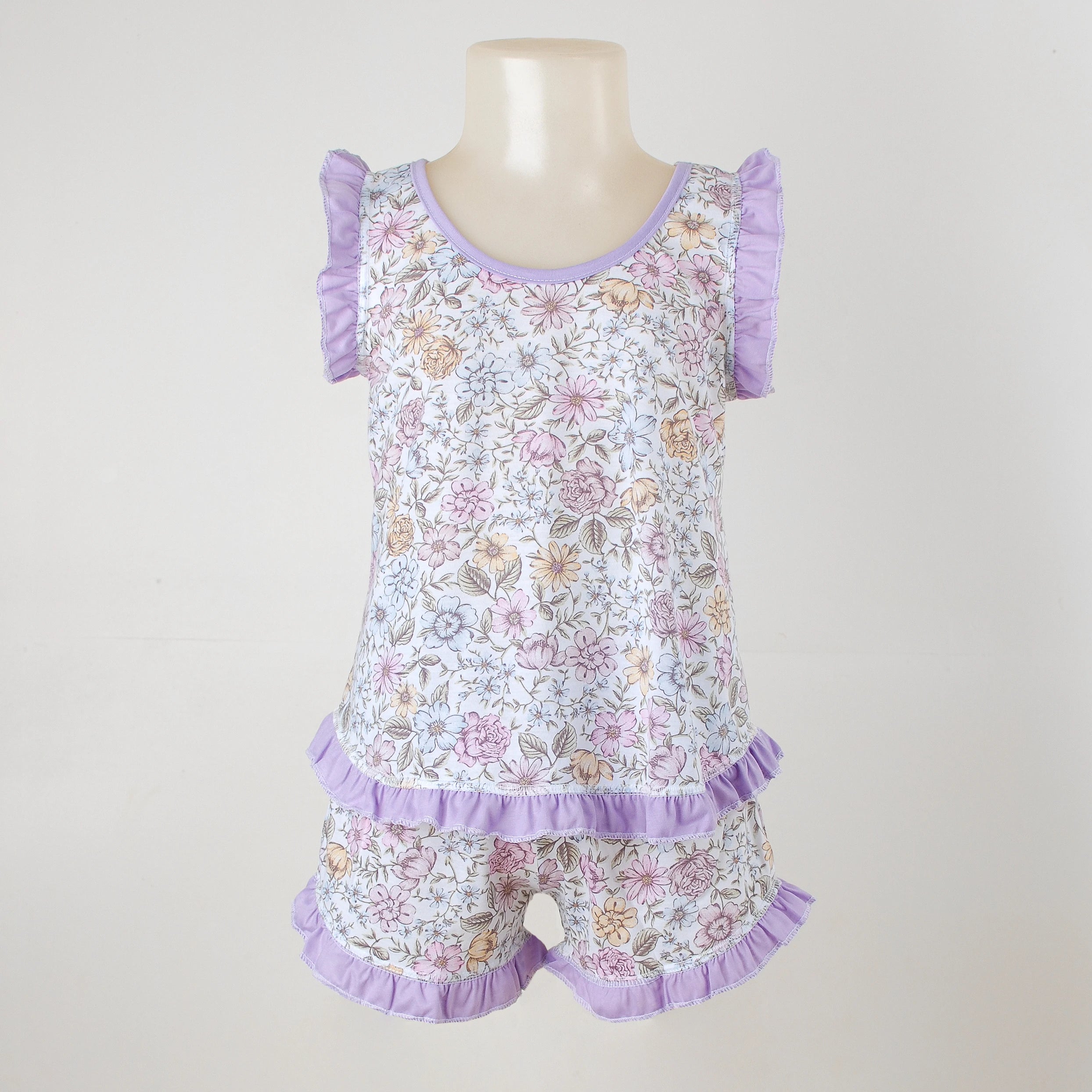 Pijama Regata Feminino Infantil - Estampa Floral Lilás - 023015