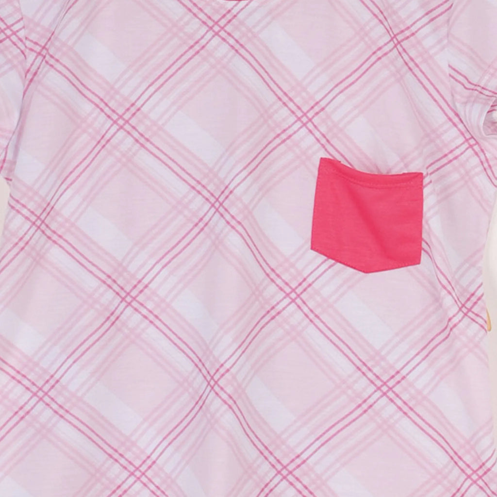 Pijama Camiseta Fem. Adulto Bolso - Xadrez Rosa - 00818