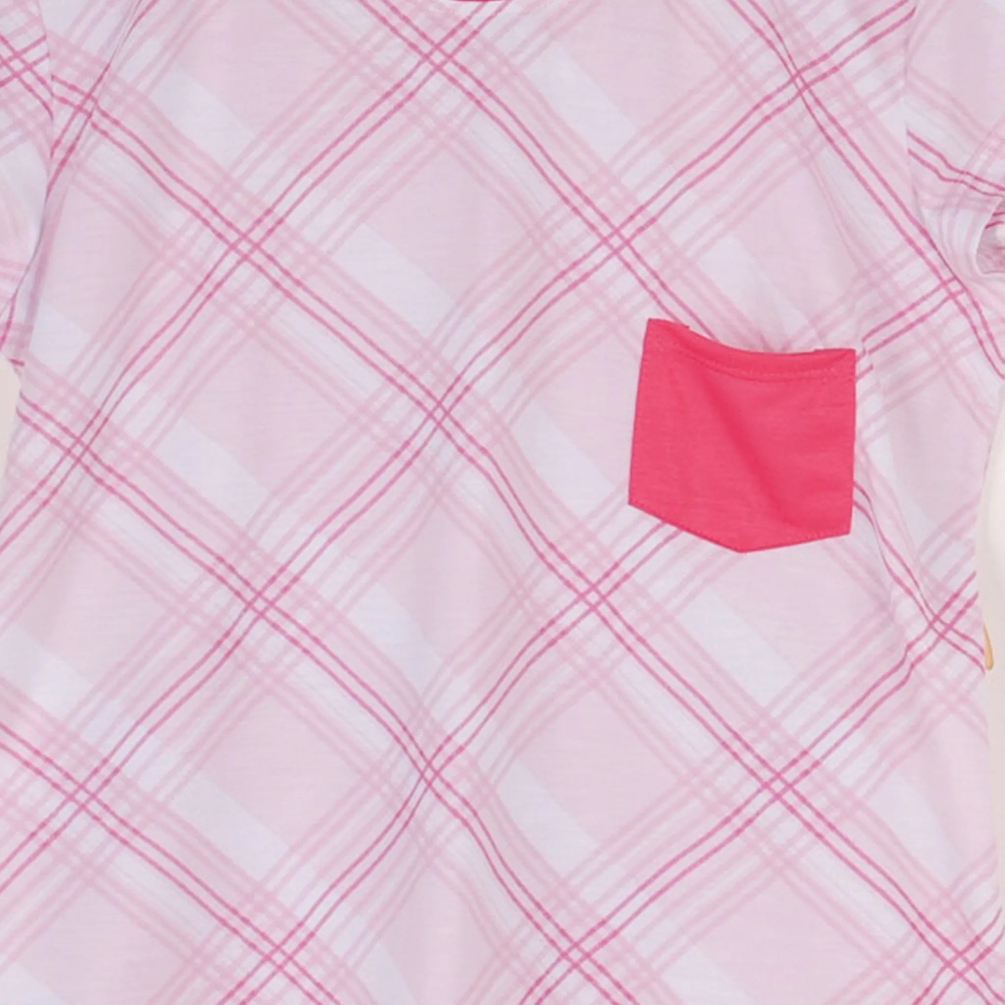 Pijama Camiseta Fem. Adulto Bolso - Xadrez Rosa - 00818
