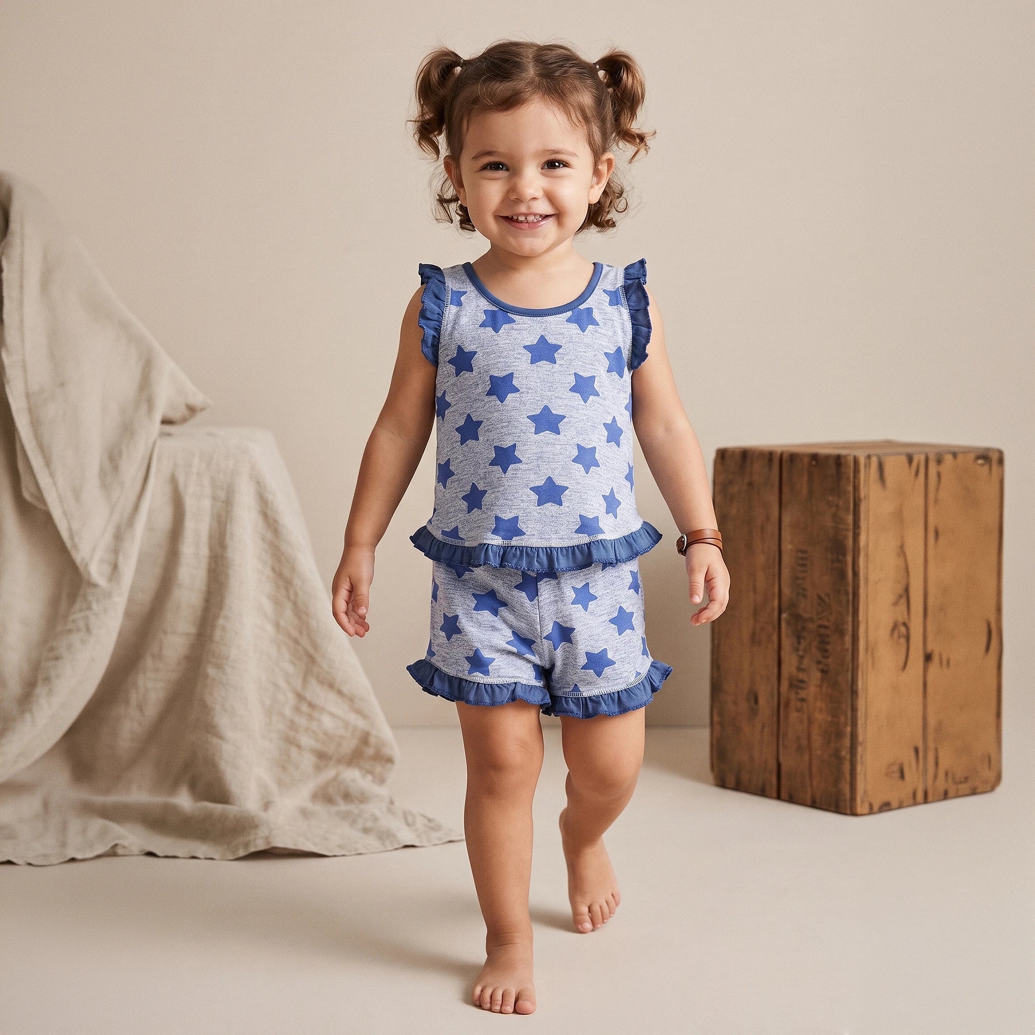 Pijama Regata Feminino Infantil - Estampa Estrela Azul Marinho - 023052