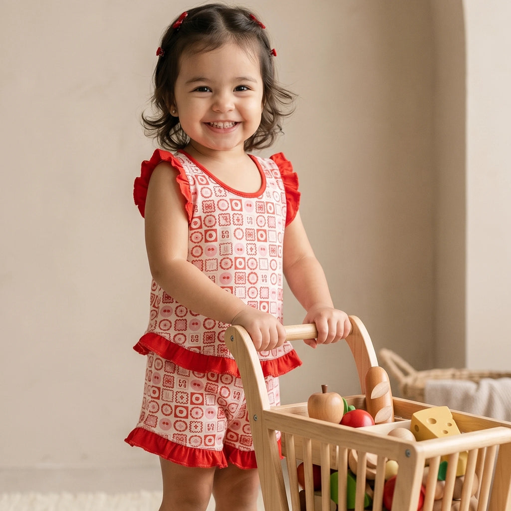 Pijama Regata Feminino Infantil - Estampa Selos Vermelho - 023008