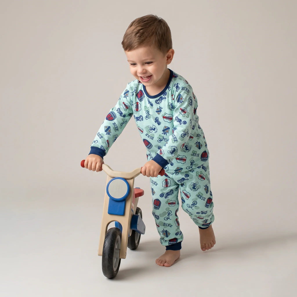 Pijama Longo Masculino Infantil - Estampa Bike Verde - 028015