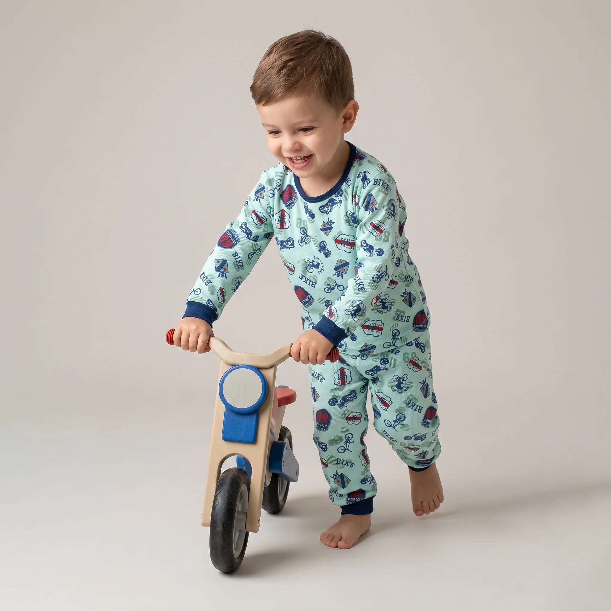 Pijama Longo Masculino Infantil - Estampa Bike Verde - 028015
