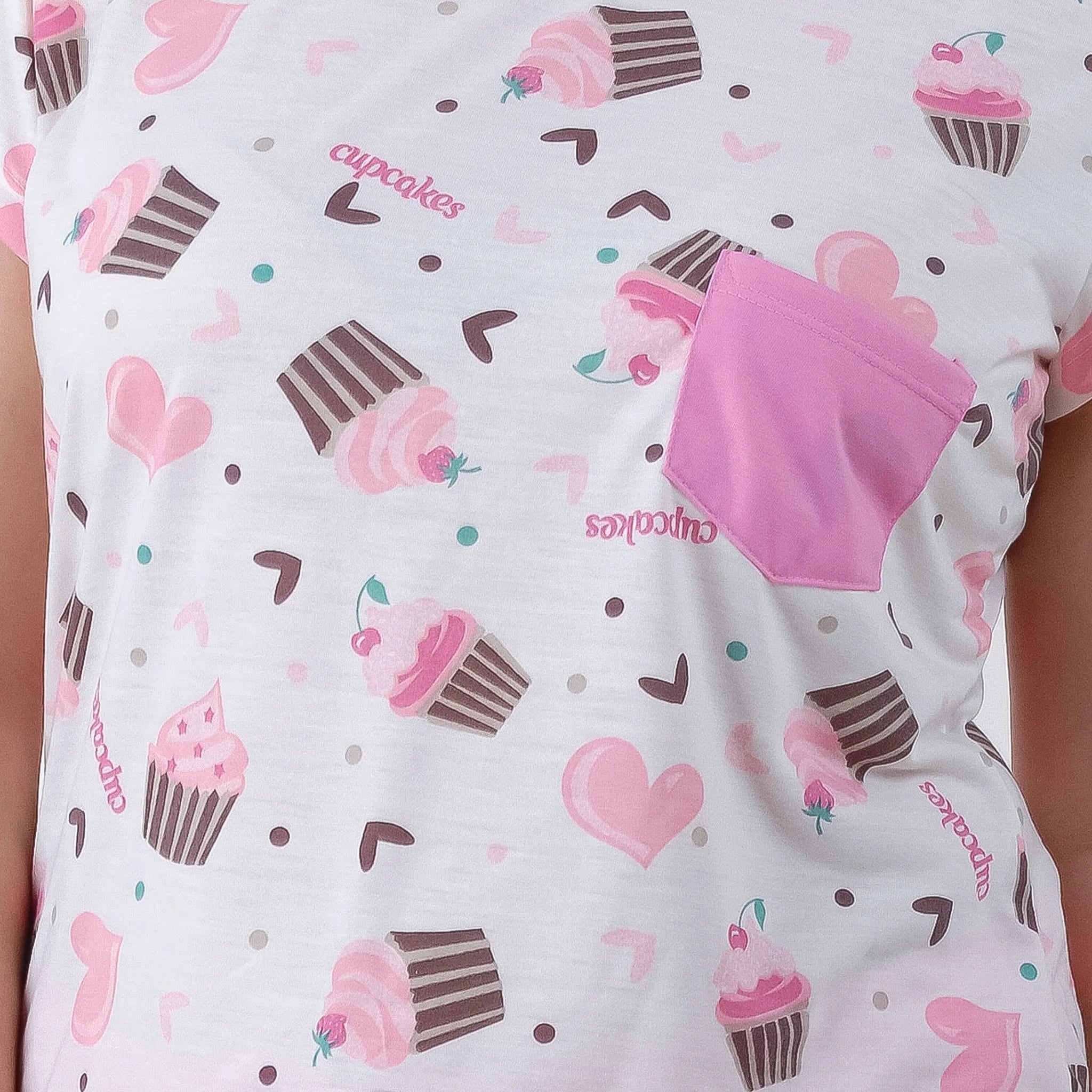 Pijama Camiseta Fem. Adulto Bolso - Cupcake - 00806