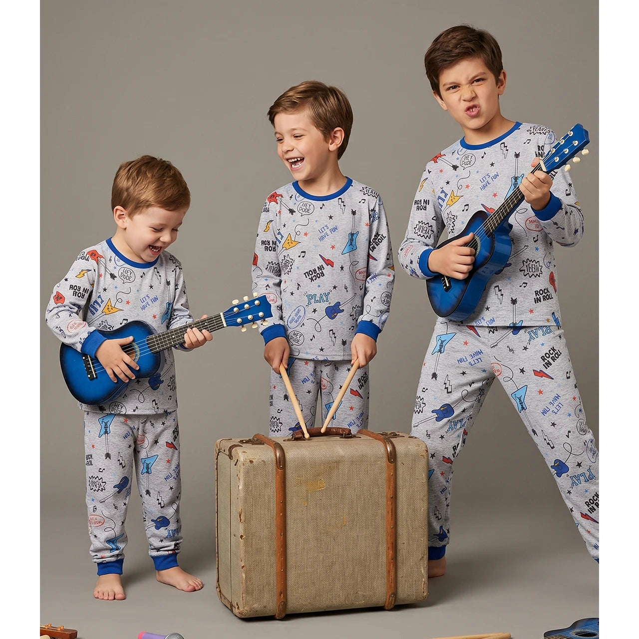 Pijama Longo Masculino Infantil - Estampa Guitarra - 028004