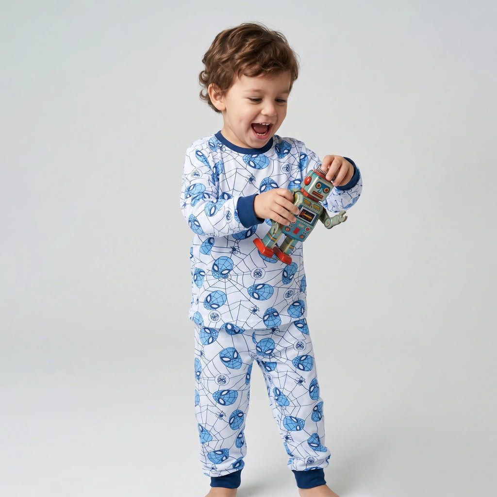 Pijama Longo Masculino Infantil - Estampa Homem-Aranha Máscaras Azul - 028020