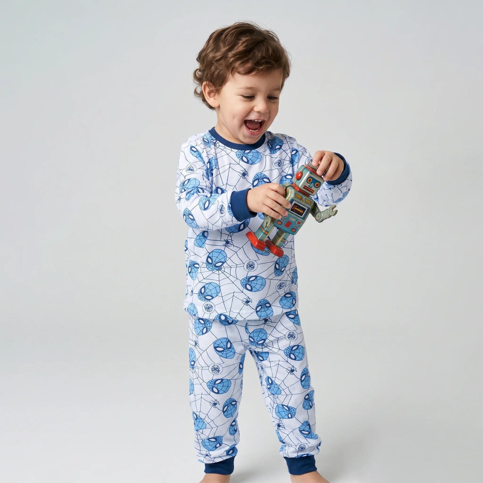 Pijama Longo Masculino Infantil - Estampa Homem-Aranha Máscaras Azul - 028020