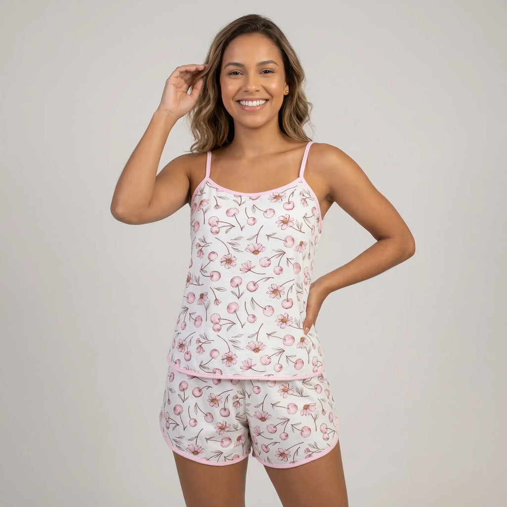 Pijama Fem. Adulto Alça - Cerejas - 00201