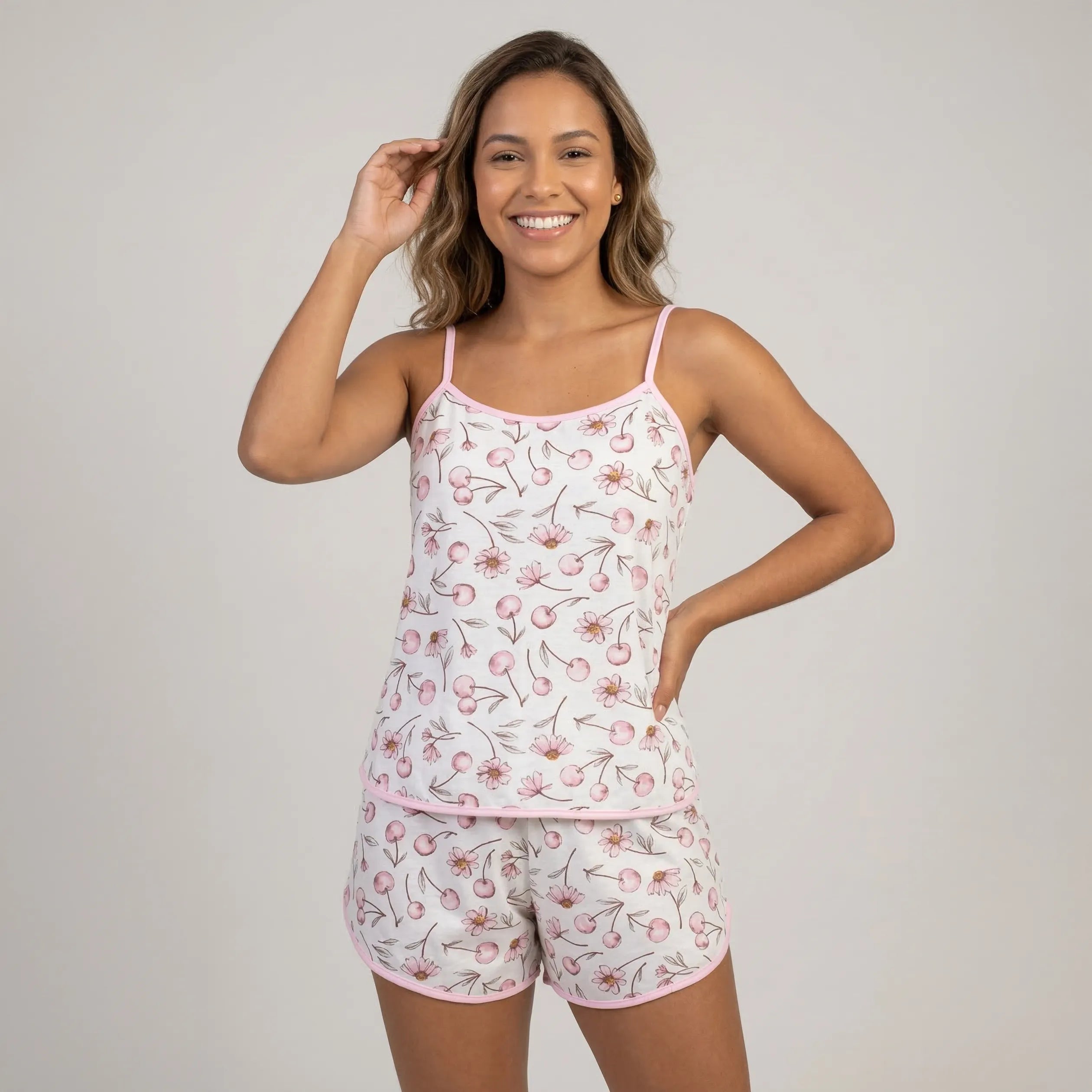 Pijama Fem. Adulto Alça - Cerejas - 00201