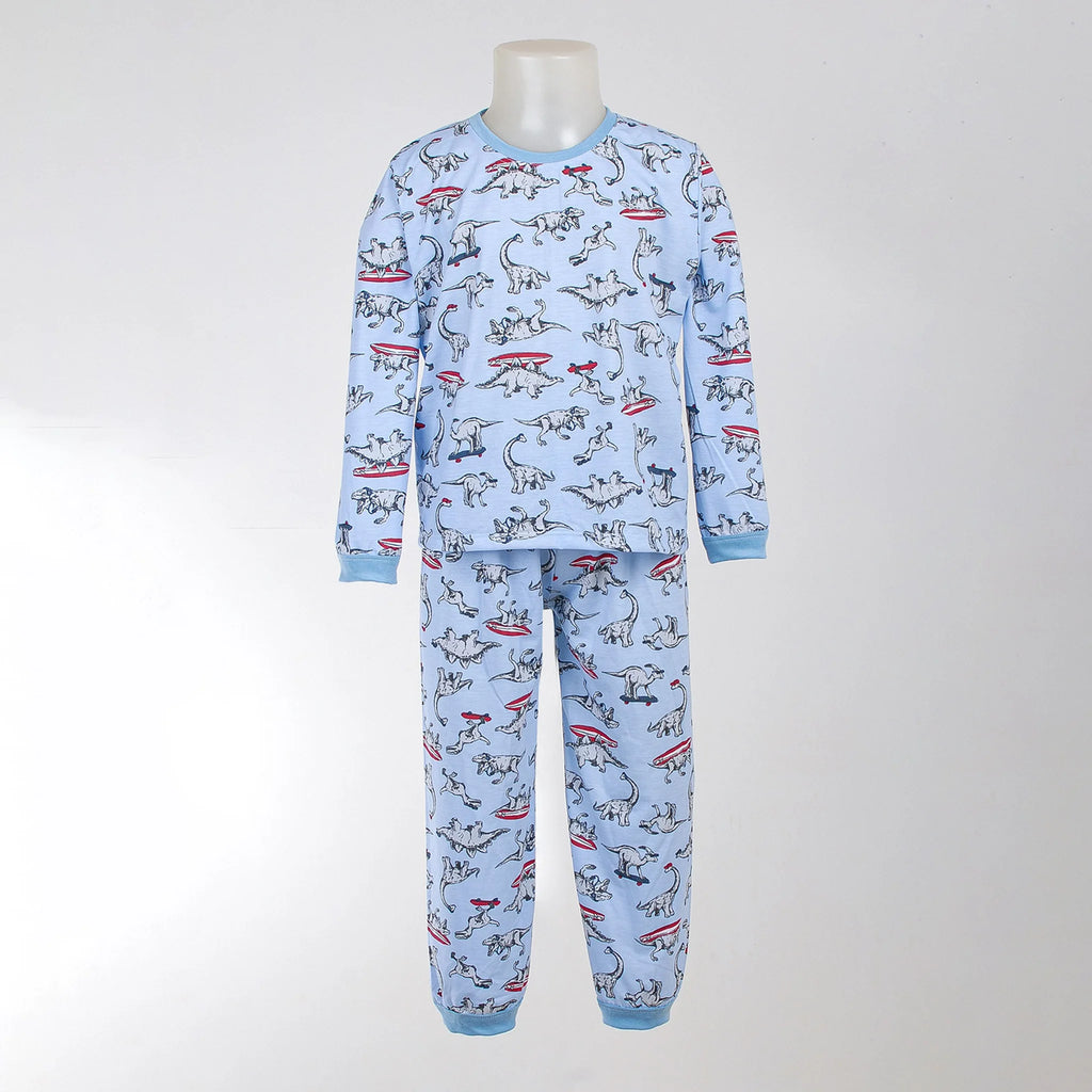 Pijama Longo Masculino Infantil - Estampa Dinossauros Azul - 028008