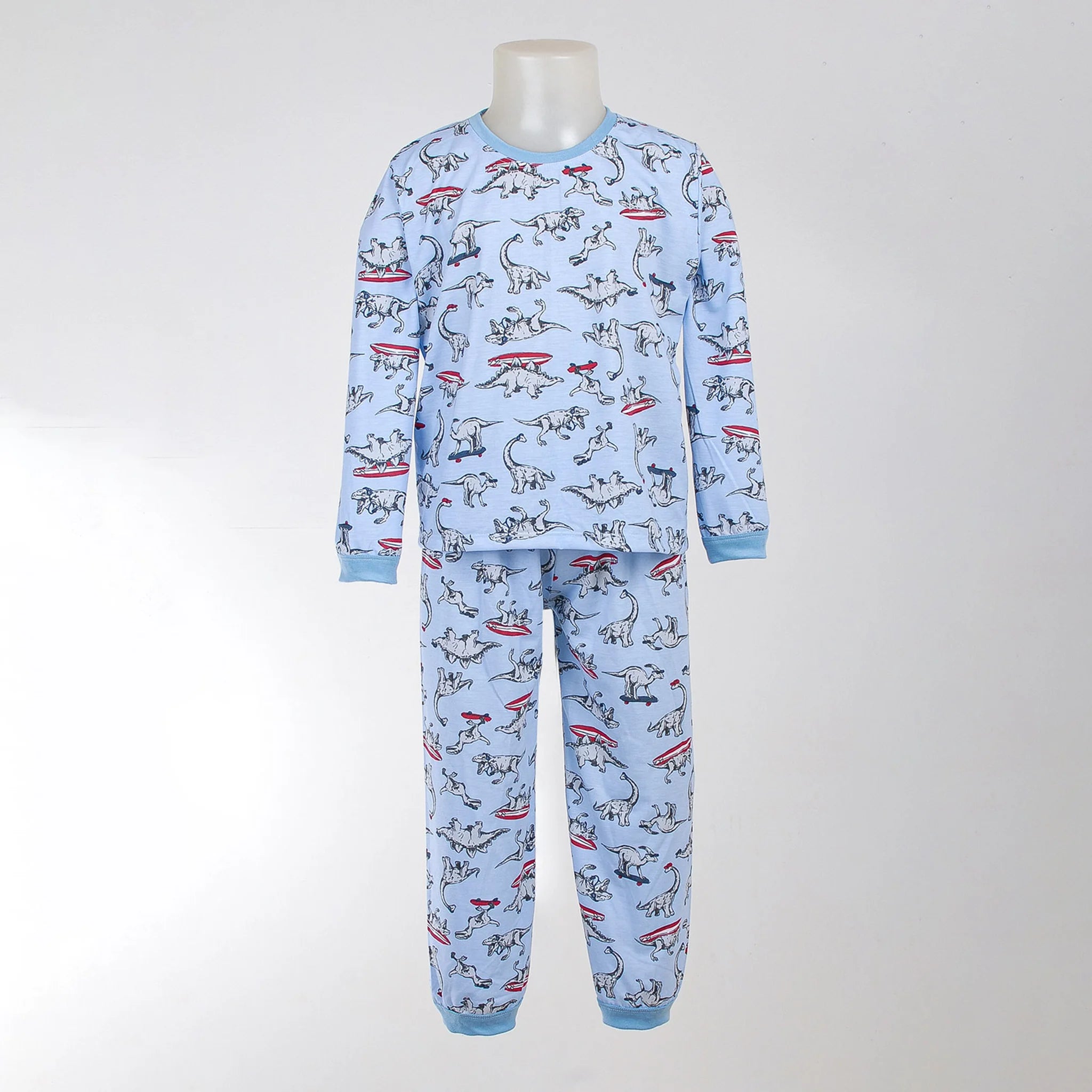 Pijama Longo Masculino Infantil - Estampa Dinossauros Azul - 028008