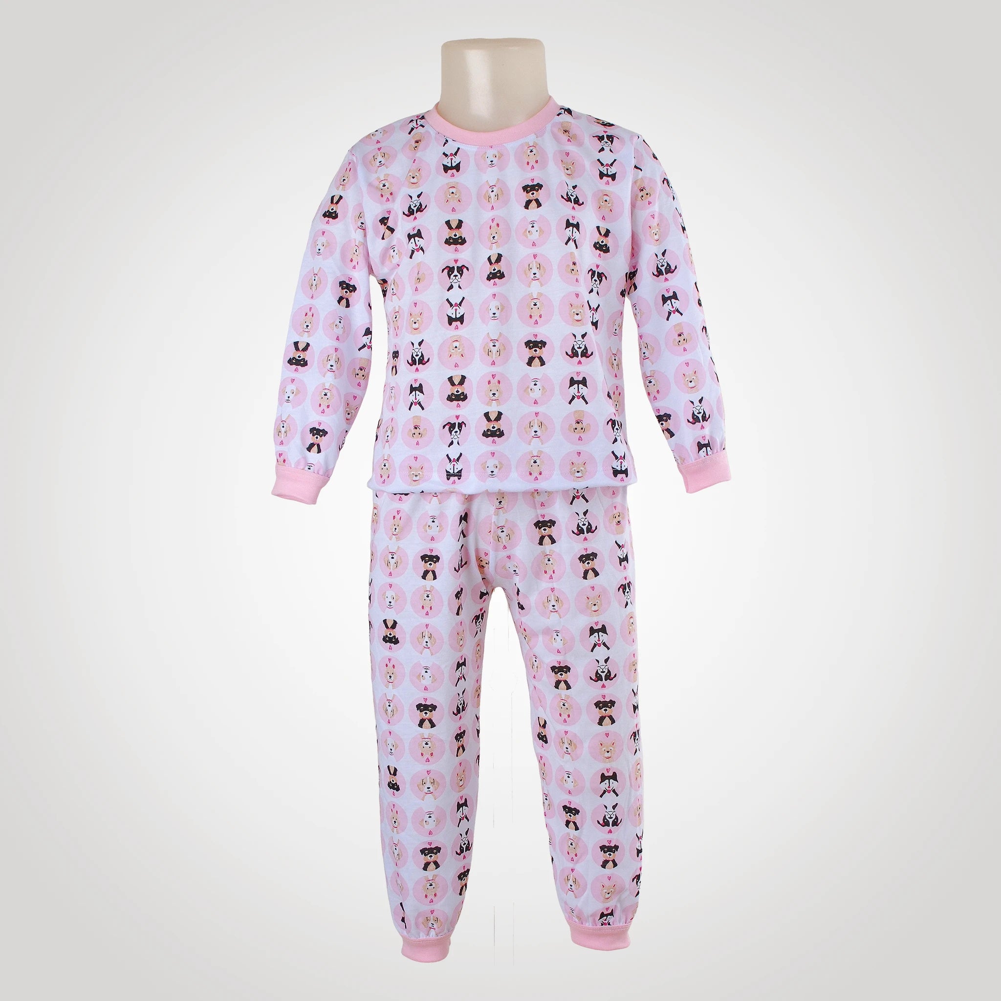 Pijama Longo Feminino Infantil - Estampa Cachorrinho Rosa - 024005