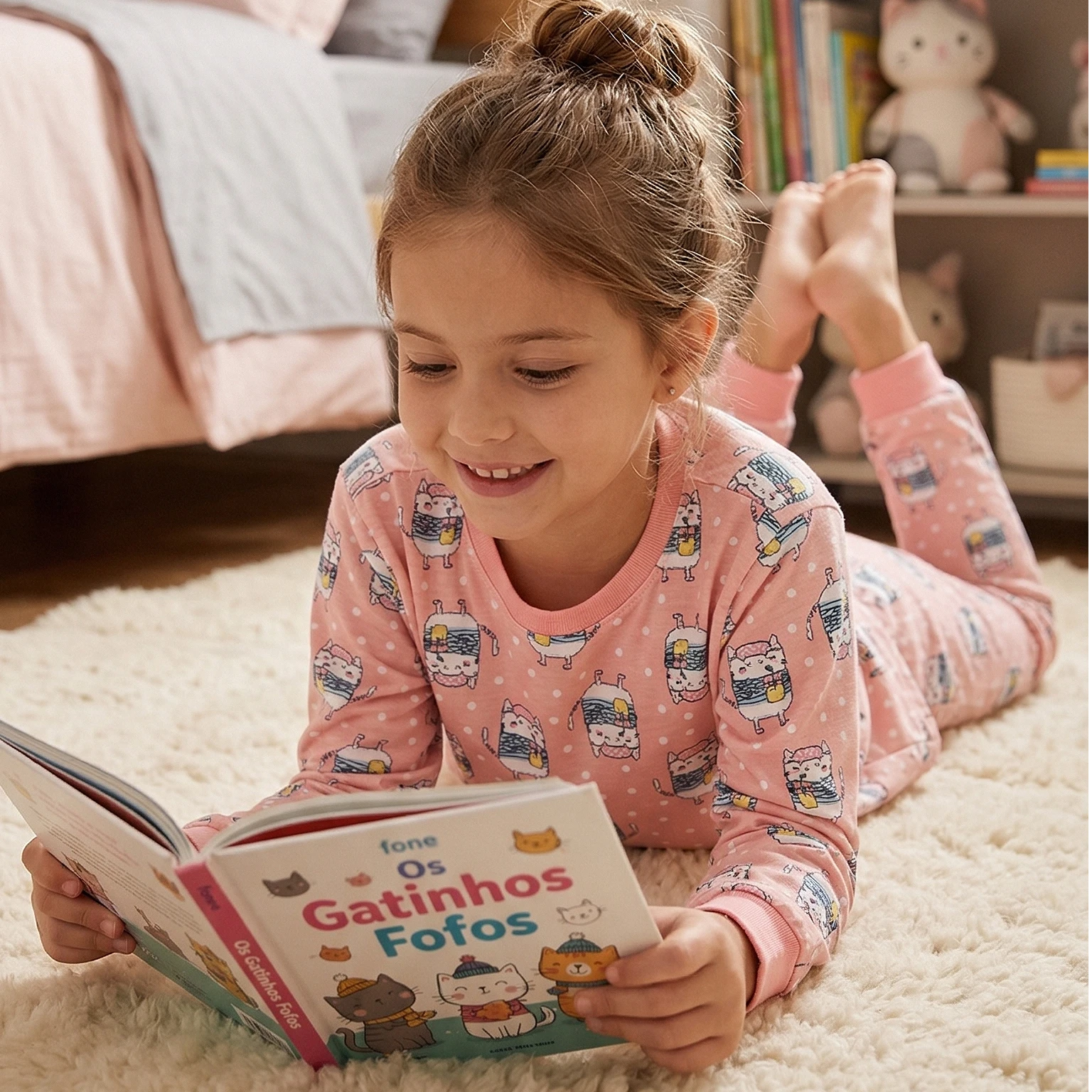 Pijama Longo Feminino Infantil - Estampa Gatinhos Detox - 024008