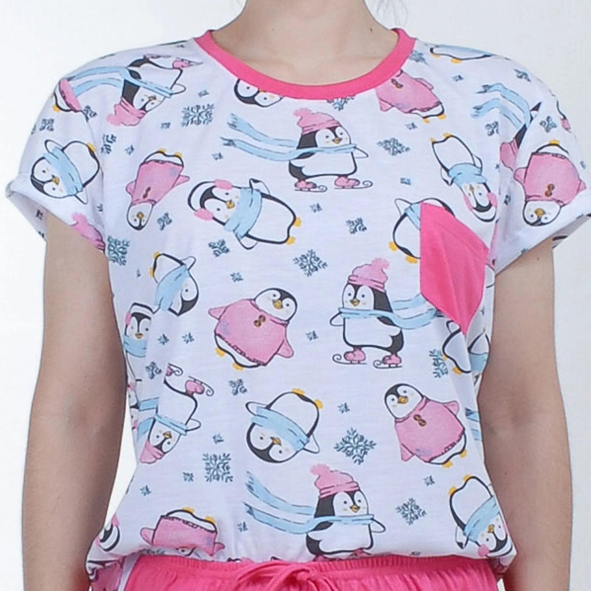 Pijama Camiseta Fem. Adulto Bolso - Pinguim - 00804