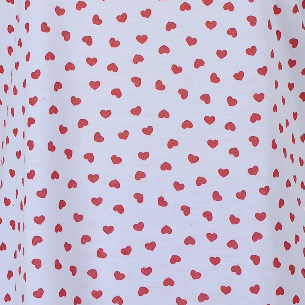 Pijama Regata Feminino Adulto Babado Estampado de Poá Coração Vermelho