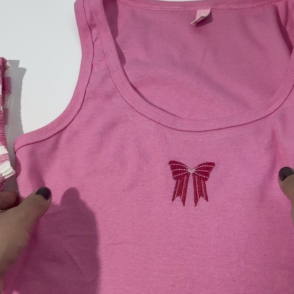 Pijama Feminino Regata Bordado Laço