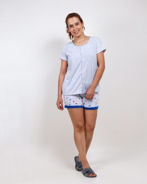 Pijama Manga Fem. Botão - 015